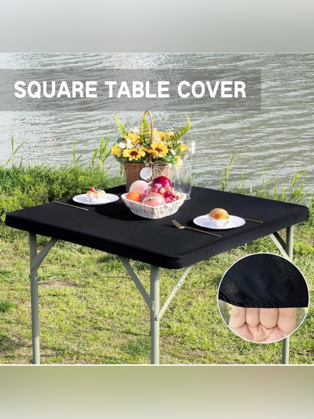 Card Table Cover Fitted Square Elastic Edge Tablecloth, Black 34x34 New in Bag - Picture 1 of 9